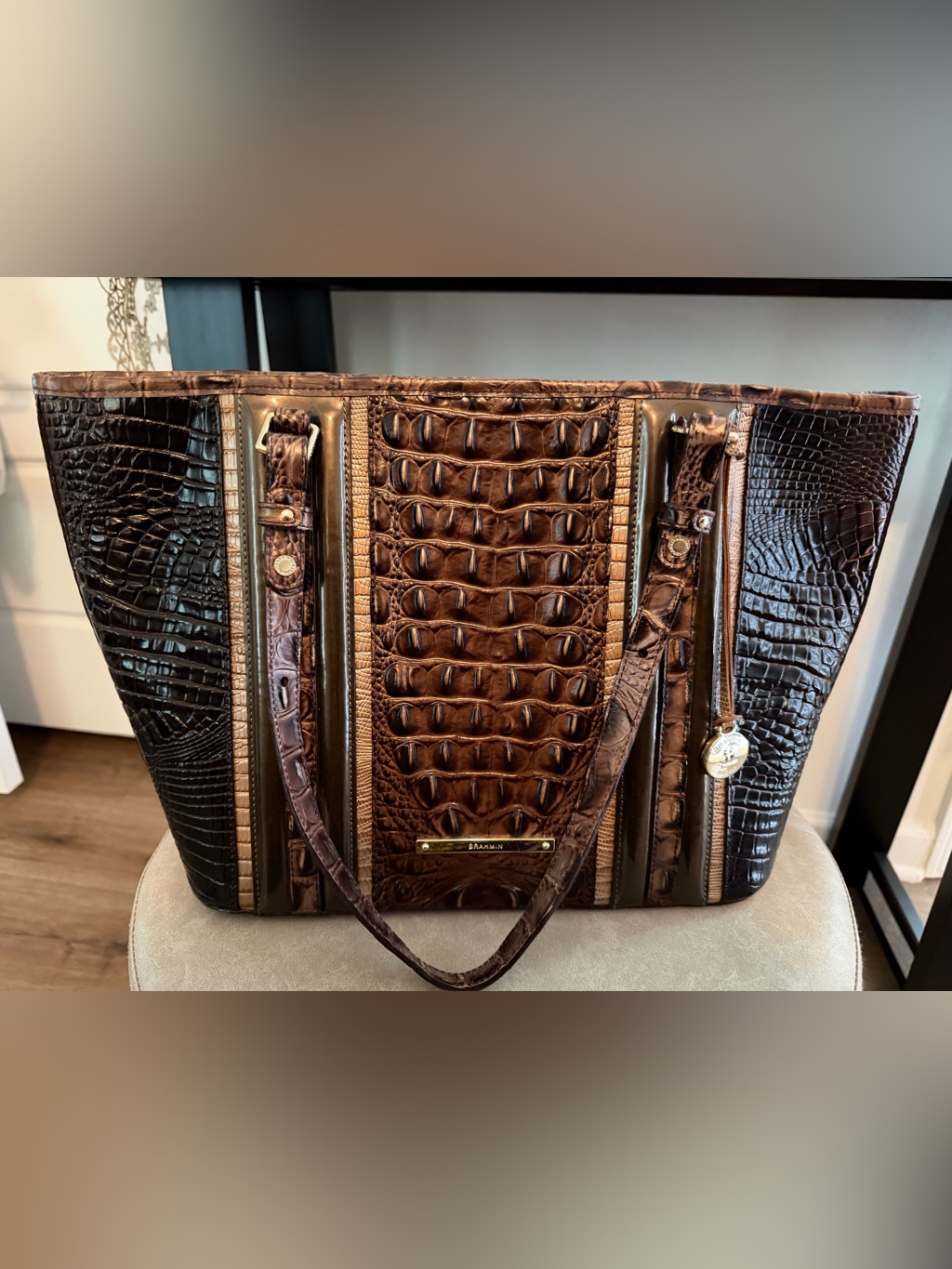 Brahmin Pecan Croc-Embossed Leather Tote